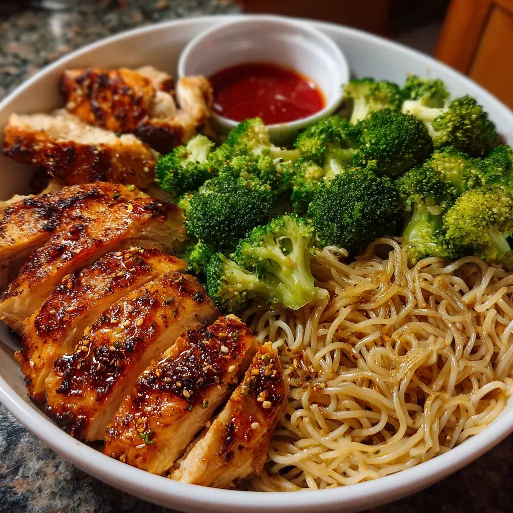 spicy garlic chicken broccoli noodles