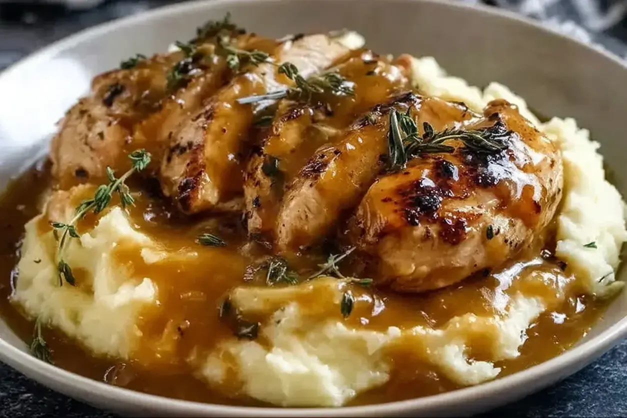 chicken and gravy with mashed potatoes