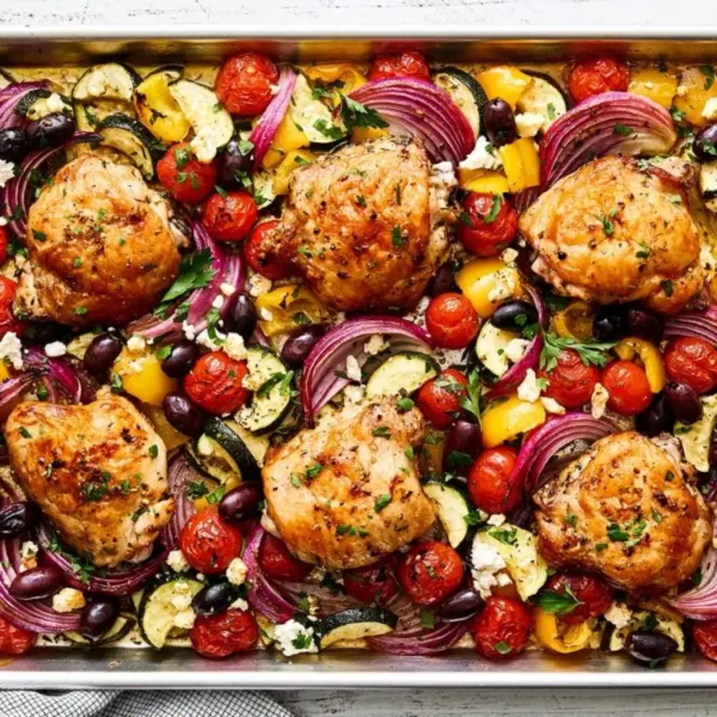 Greek sheet pan chicken dinner