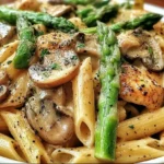 chicken penne with mushroom and asparagus